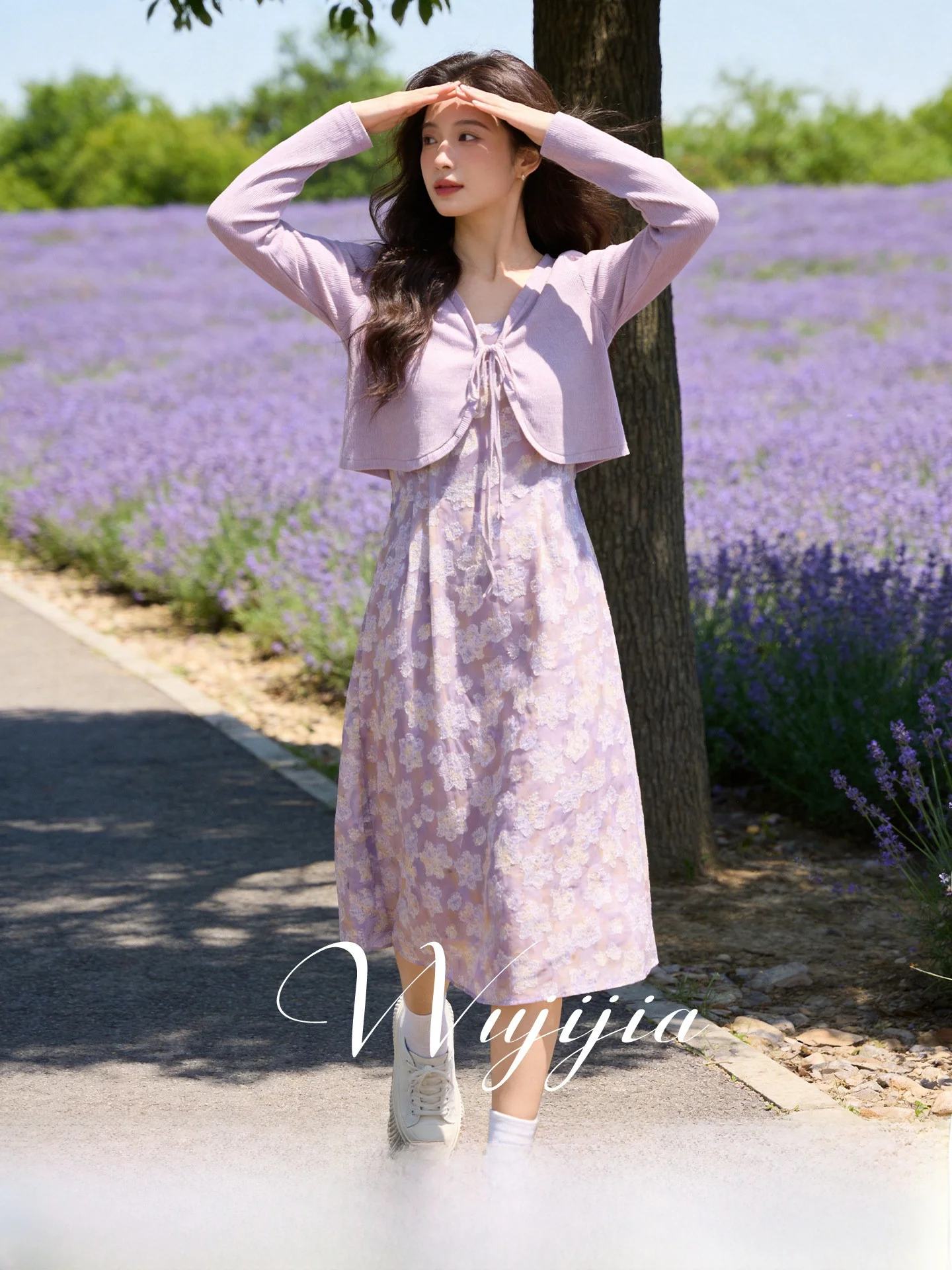 

Spring 2026 plus Size Women's Floral Print Short Sleeveless Dress And Cardigan Set High Waist Slim Fit Polyester Fiber