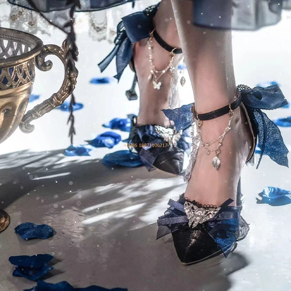 

Туфли-лодочки с блестящими кристаллами и бантом, новинка весны 2025 года, остроконечные банкетные туфли принцессы на шпильке, модные свадебные туфли с бабочкой 5 см/8 см