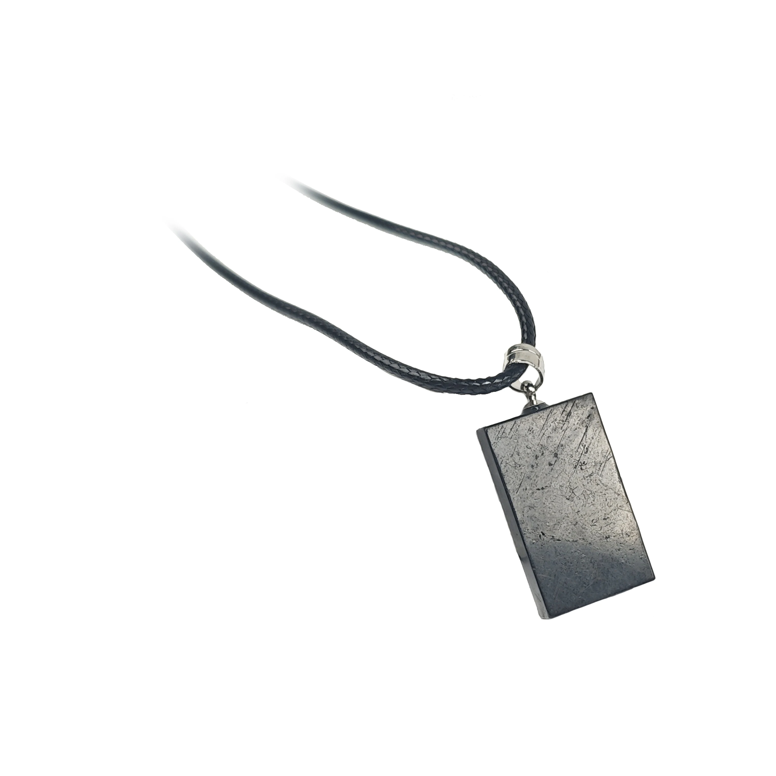 

Rectangular Shungite Pendant Necklace - Natural EMF Protection Stone , Healing Crystal Jewelry for Men and Women