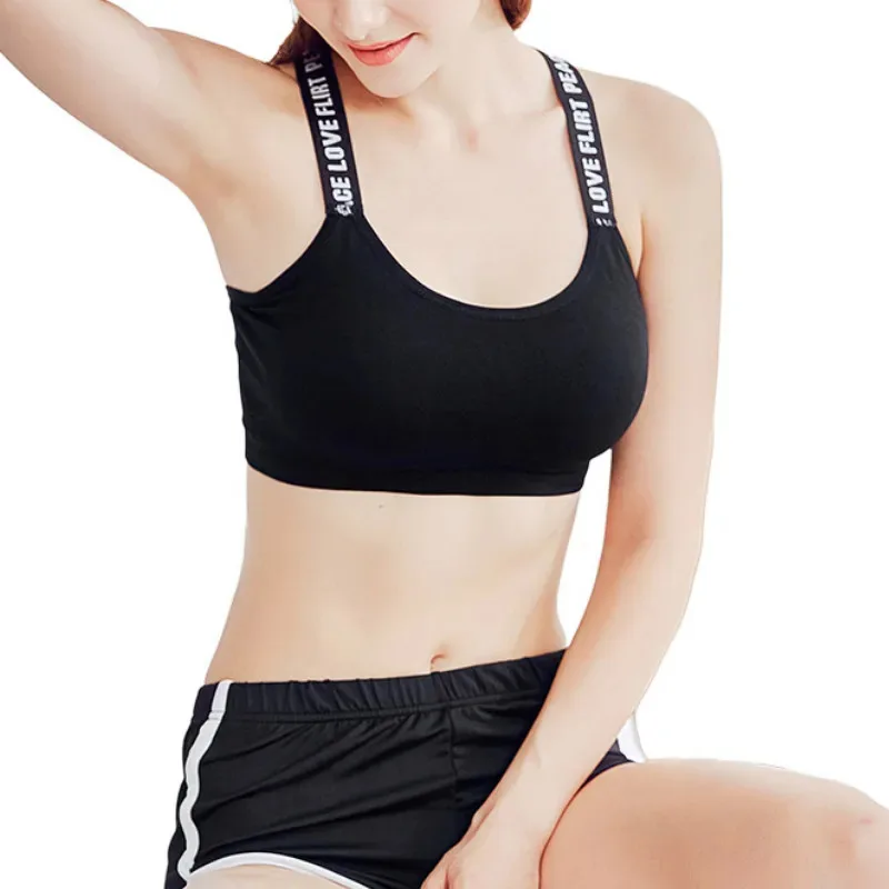 Sport Letters Bra For Cup A-D Black White Running Yoga Gym Fiess Crop Top Women Push Up Sports Bras