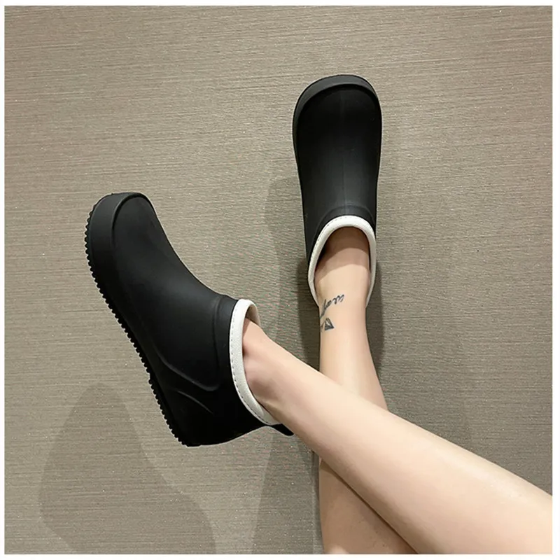 Ankle Rain Boots Women Solid Color Low-top Rain Boots Non-slip Kitchen Water Shoes Boots for Women Waterproof Work