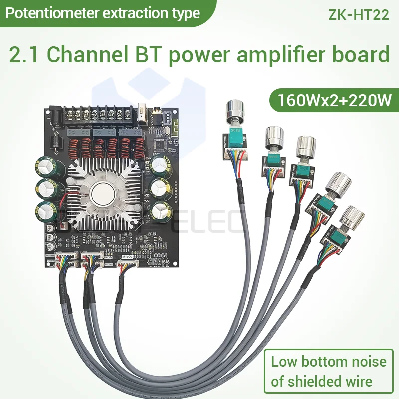 Placa de Amplificador de Potência Subwoofer 2.1 Canal 160W × 2 15V-36V Módulo Amplificador de Potência de Áudio com Controle de Baixo Treble HiFi Stere