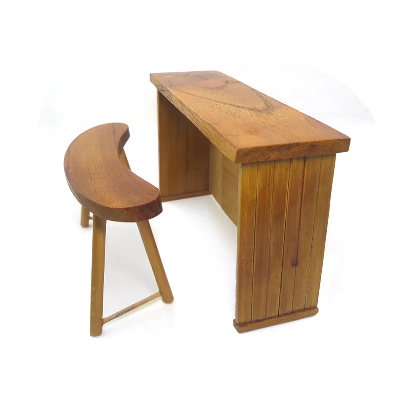 

1set 1:12 Dollhouse Mini Casual Wooden Bar Counter, Bar Table, Chair Playhouse Miniature Furniture Ornament Decoration Accessory