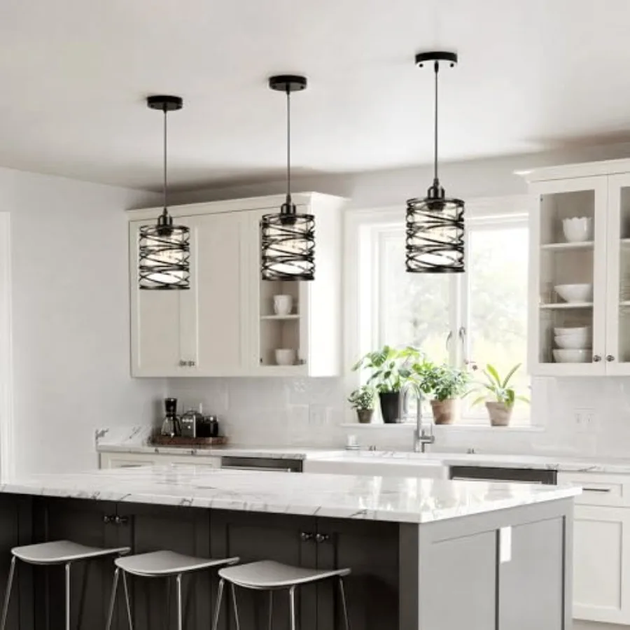 Pendant Lights Kitchen Lights with Bubble Seeded Glass Island Lights Black Hanging Light for Kitchen Dining Room Bathroom Entry
