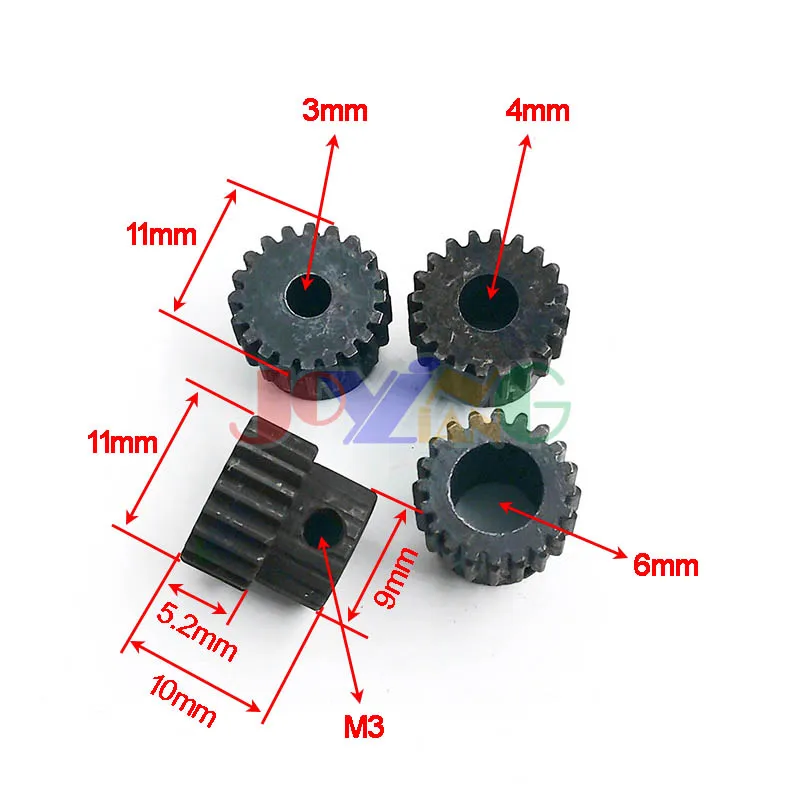 20 Teeth 0.5M Metal Cog Wheel OD=11mm Retaining Screw Steel Gear Shaft Hole 3/ 4/ 5/ 6mm 20T