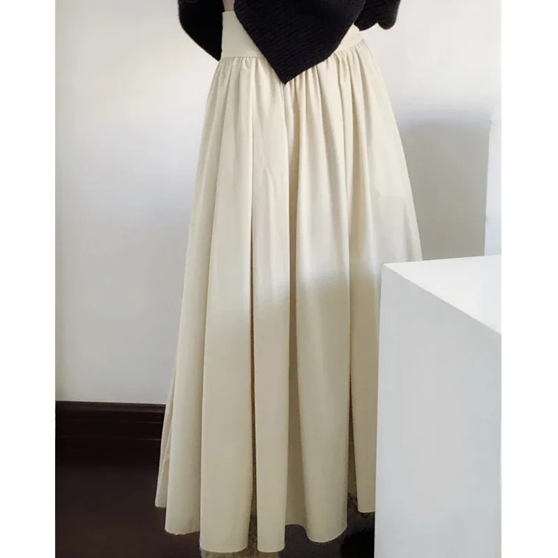 

Women High Waist Pleated Maxi Skirt Loose A-line Large Swing Slim Casual Long Skirt