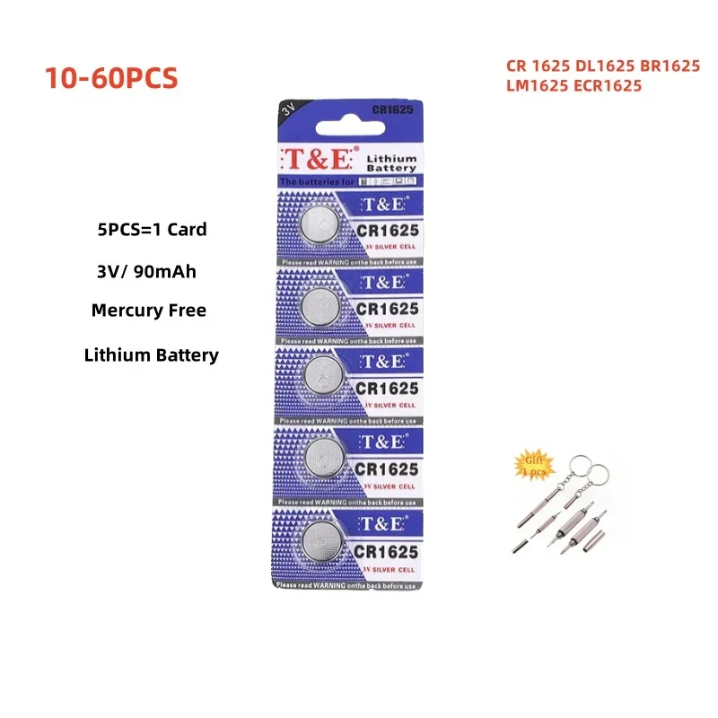 

5-60PCS CR1625 Battery CR 1625 DL1625 BR1625 LM1625 ECR1625 3V Lithium Battery For Watch Car Key Remote Button Coin Cells