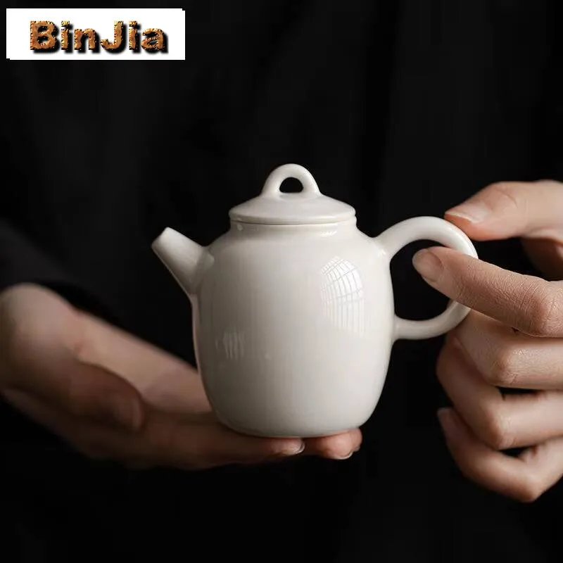 140ml Handmade Apricot White Tea Pot Chinese Filter Teapot Retro Brewing Simple Kettle Puer Drinkware Ornaments Gifts Accessorie