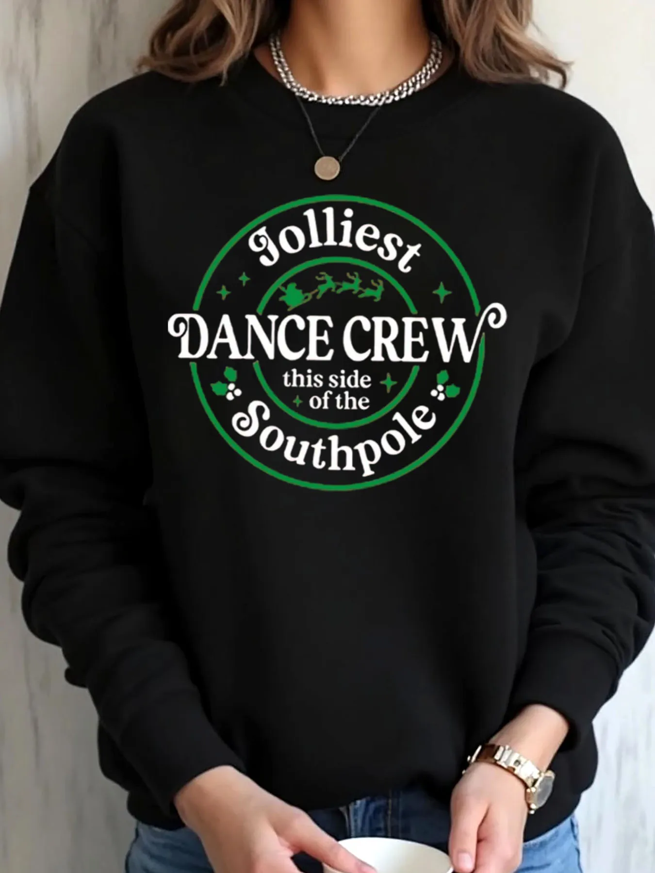 

Женская толстовка большого размера, рождественская одежда Jolliest Dance Crew This Side Of The Southpole с принтом, верхняя одежда