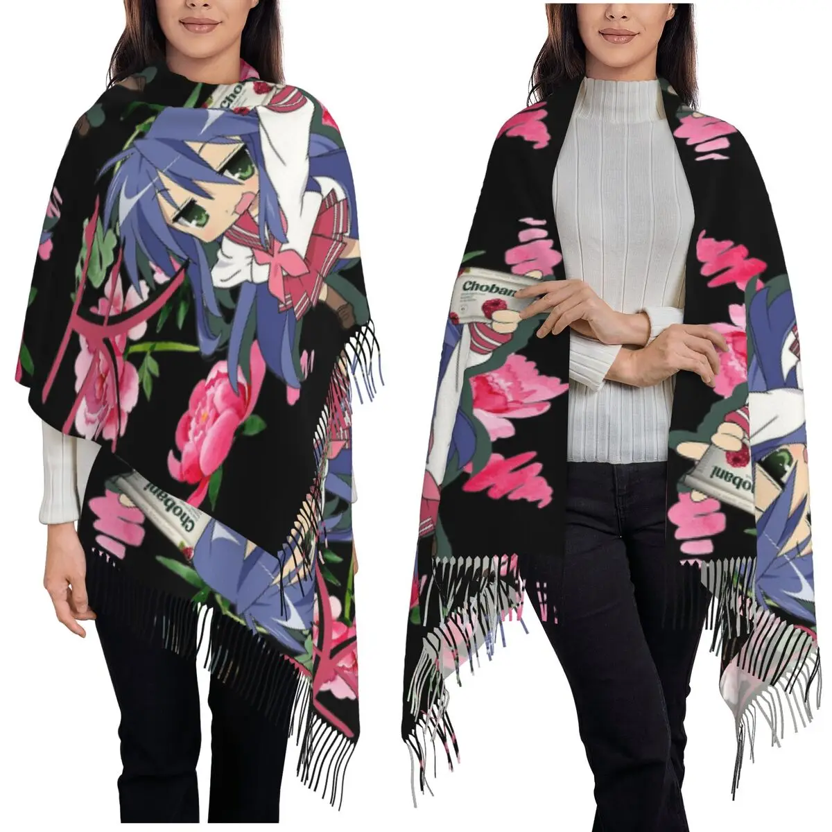 

Konata Lucky Star Anime Scarf Tassel Scarves Women Soft Warm Shawls and Wraps Long Fall Winter Shawl Wrap