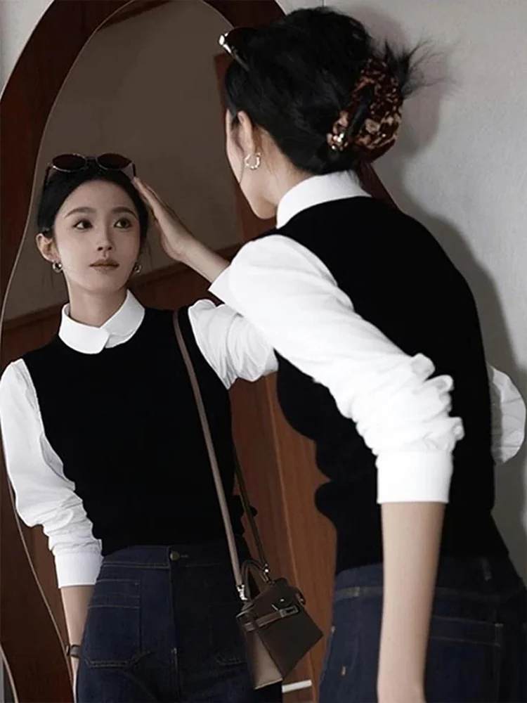 

Chic Korean Style Early Autumn Beautiful Shirt Vest Unique Elegant High-End Feel Super Popular Quality Top French Style Slim Fit
