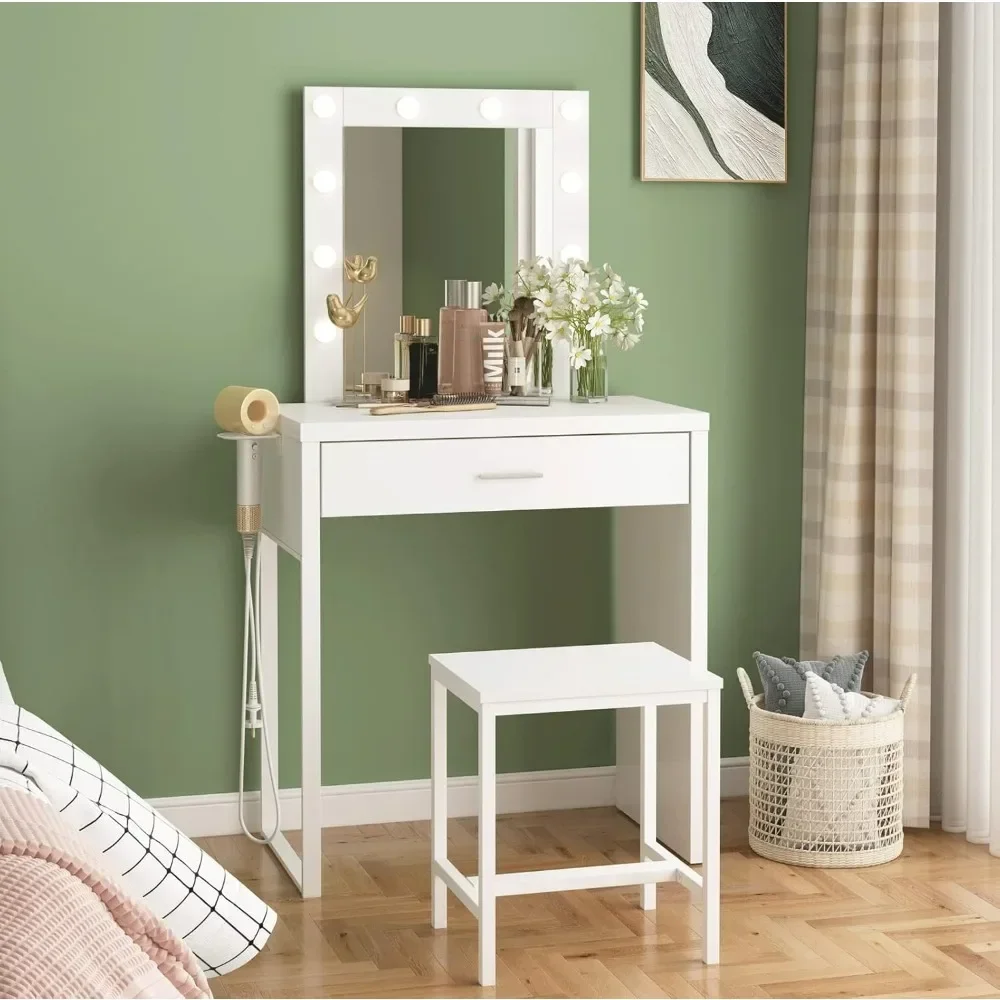 

Vanity desk.Makeup Vanity Desk with Mirror and Lights, Small Vanity Table and Chair Set,White Makeup Table with 10 LED Lights