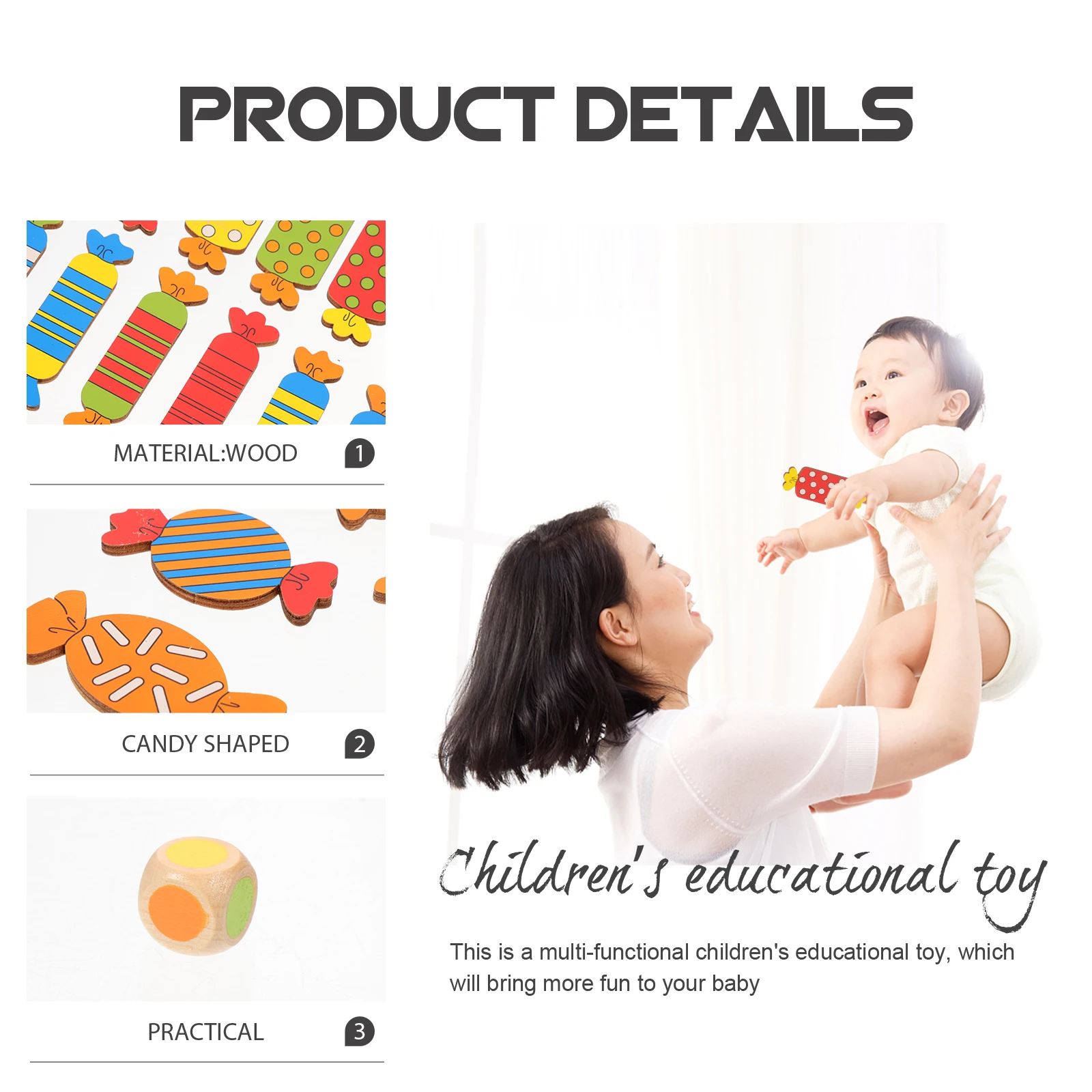 Juego de mesa educativo de madera de primera calidad para niños, juguete cognitivo de aprendizaje temprano, interactivo en forma de caramelo, 1 Juego