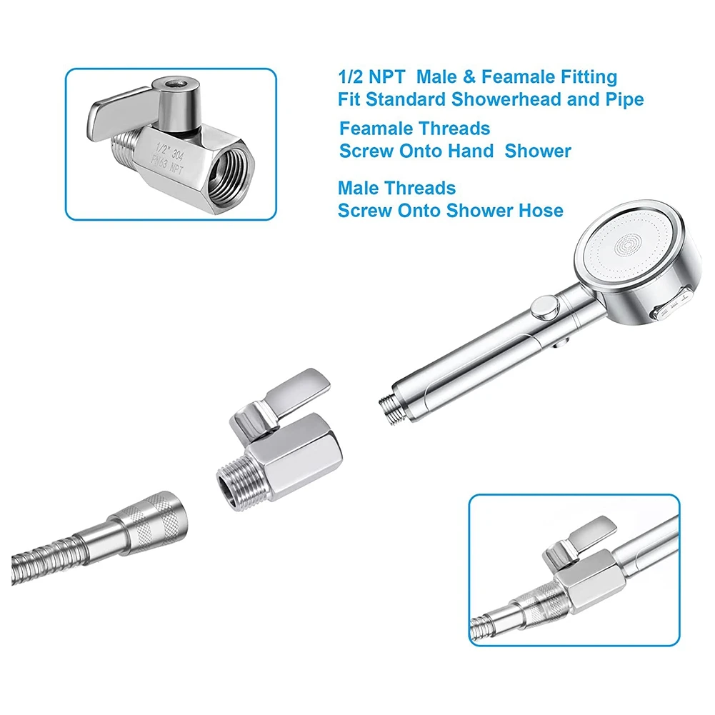 Shower Head Shut Off Valve, 304 Stainless Steel Mini Ball Valve NPT Thread(1/2Inch Male x 1/2Inch Female),1 Pack