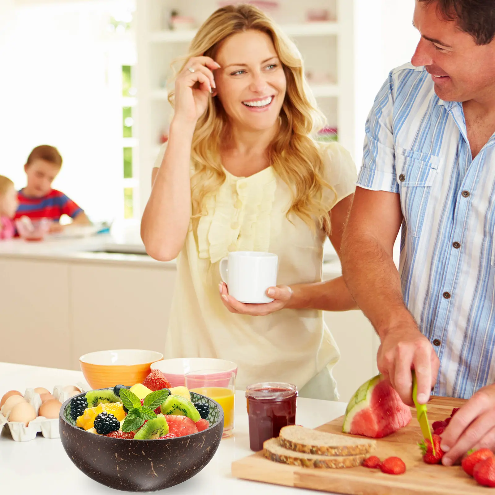 

2 шт. натуральные чаши из кокосовой скорлупы, многофункциональные контейнеры для салатов, фруктов и десертов, с уникальным узором, для декора дома, кухни и столовой