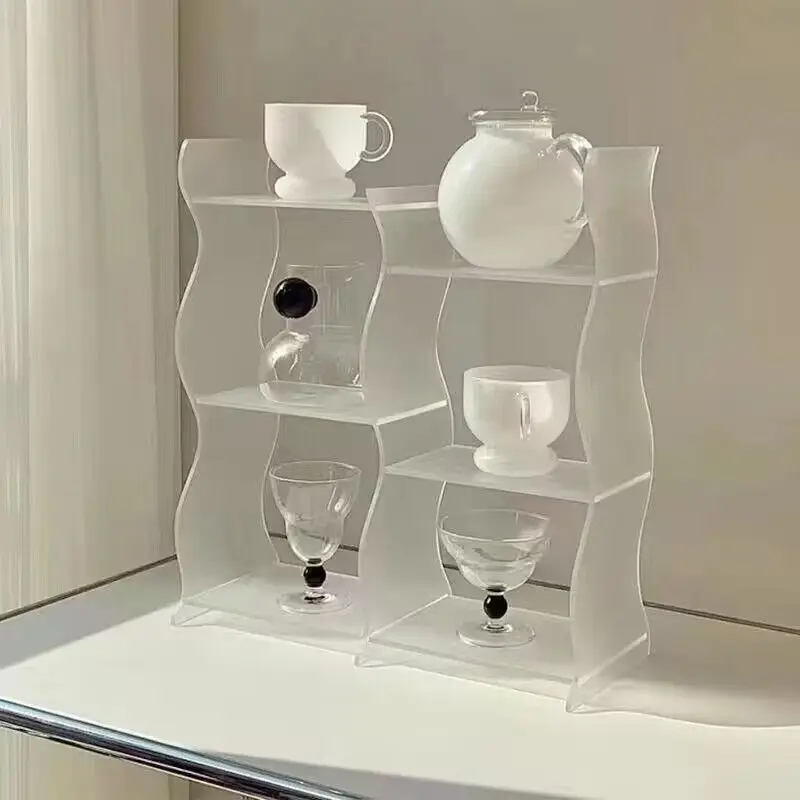 

Acrylic Wave elf Desktop Organizer for Living Room Bedroom Cosmetic Display Home Storage Solution Rectangular ape Creativ...