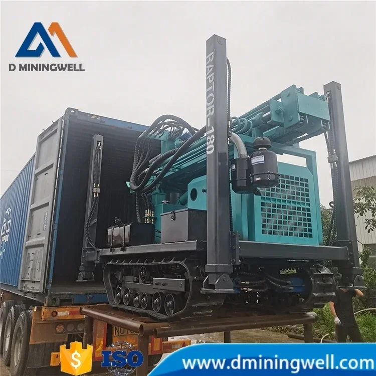 MININGWELL Raptor MW180 Portable Diesel Water Well Drilling Rig Rubber Steel Crawler Drilling Rig 100-219 mm 76 mm,