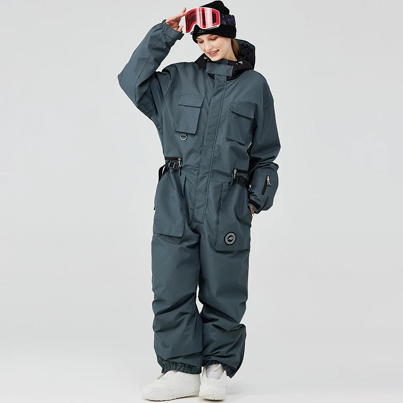 

Winter Outdoor Sport Mountain Man Skiing Jumpusuit Waterproof Hooded Women One Piece Snow Suit Hiking Male Snowboard Overalls