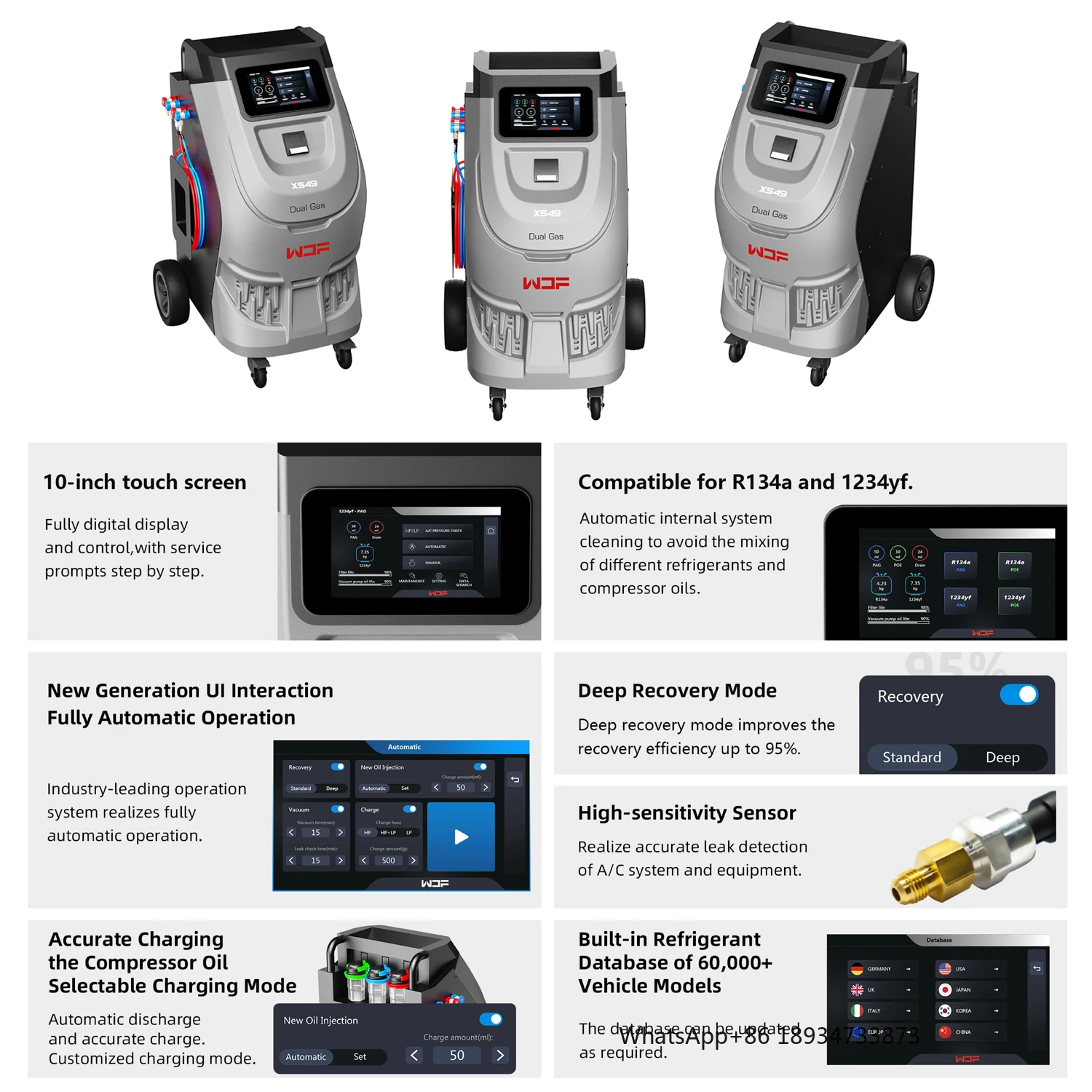 Hot X549 Dual System Car Air Conditioner Cleaning Ac Machine Automobile Refrigerant Recovery Filling for R1234A R1234YF