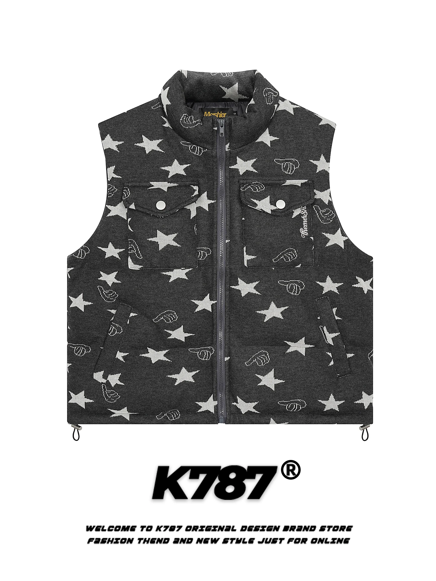 

K787 Американский уличный стиль: многослойный теплый жилет с воротником-стойкой, зимняя хлопковая куртка-жилетка в стиле Star Lazy, верхняя одежда