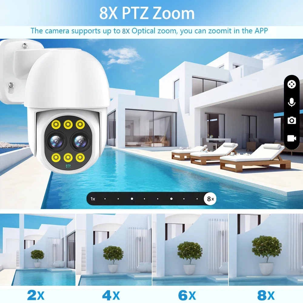 H.265 + 10CH 8CH 4K PTZ الأمن عدسة مزدوجة 8X PTZ نظام الكاميرا التكبير 8MP اتجاهين الصوت اللون ليلة مراقبة الفيديو NVR POE عدة