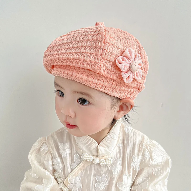 Baby Beret Hat Spring Autumn Warm Knitted Beanie Cap for Infant Girls Cute Flower Toddler Princess Artist Painter Caps