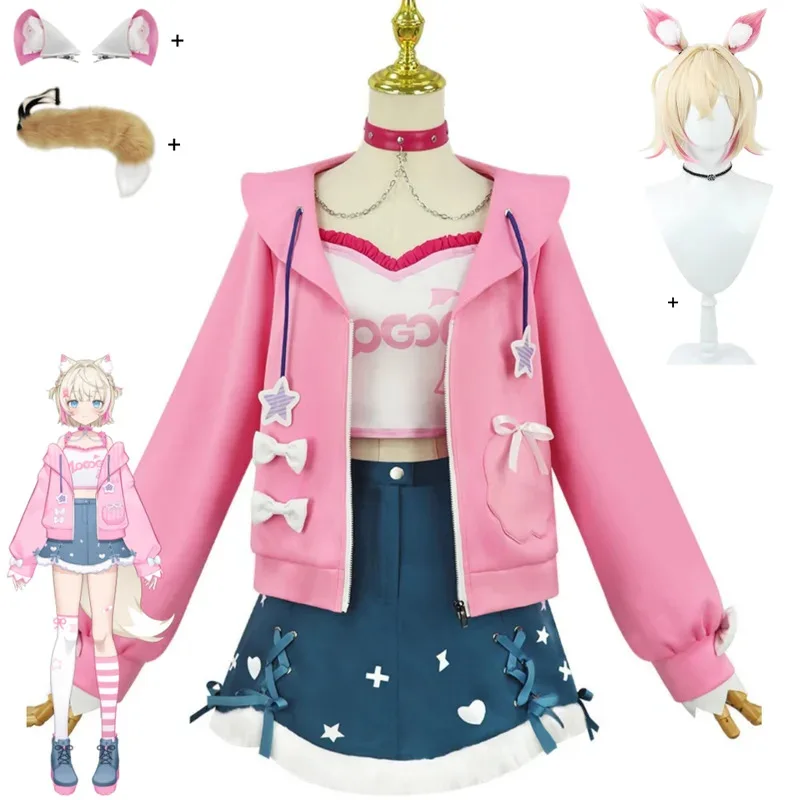 

Виртуальный YouTuber Mococo Abyssgard карнавальный костюм Mogojun VTuber розовая куртка с капюшоном юбка парик женский аниме конференц-костюм