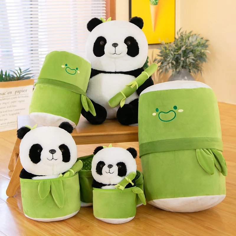 Kawaii Tubo di bambù Panda Set Peluche Simpatico peluche Orso di peluche Bambola Design reversibile Regali di San Valentino per bambini