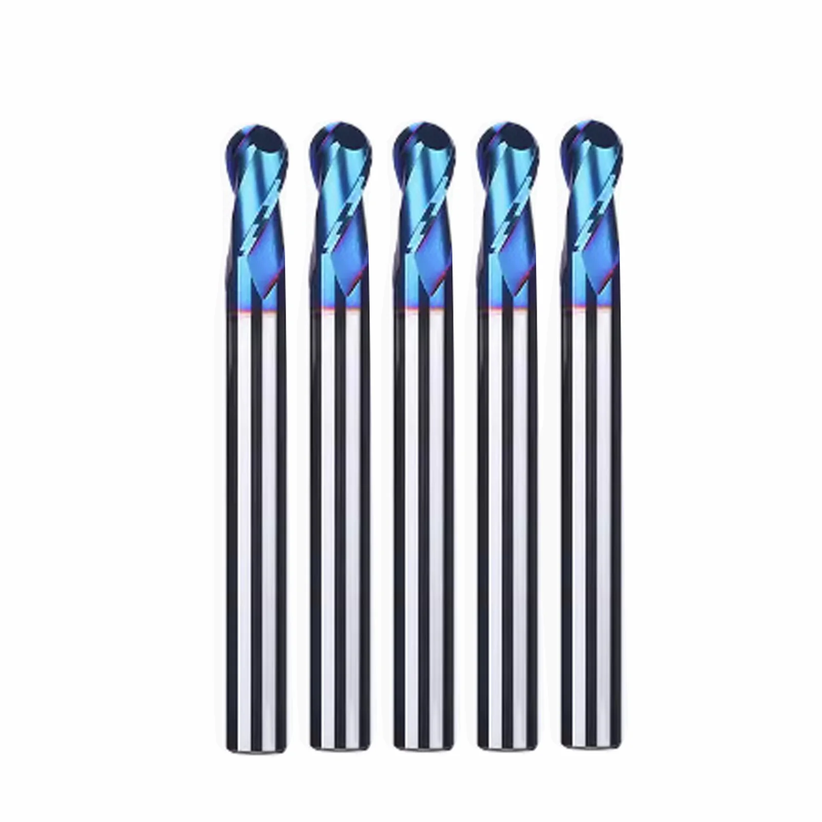 5pcs HRC65 Tungsten steel Ball nose 2 Flutes Carbide End Mills  with Nanco Blue Coating CNC Bits for Wood  Plastic steel Cut 3D