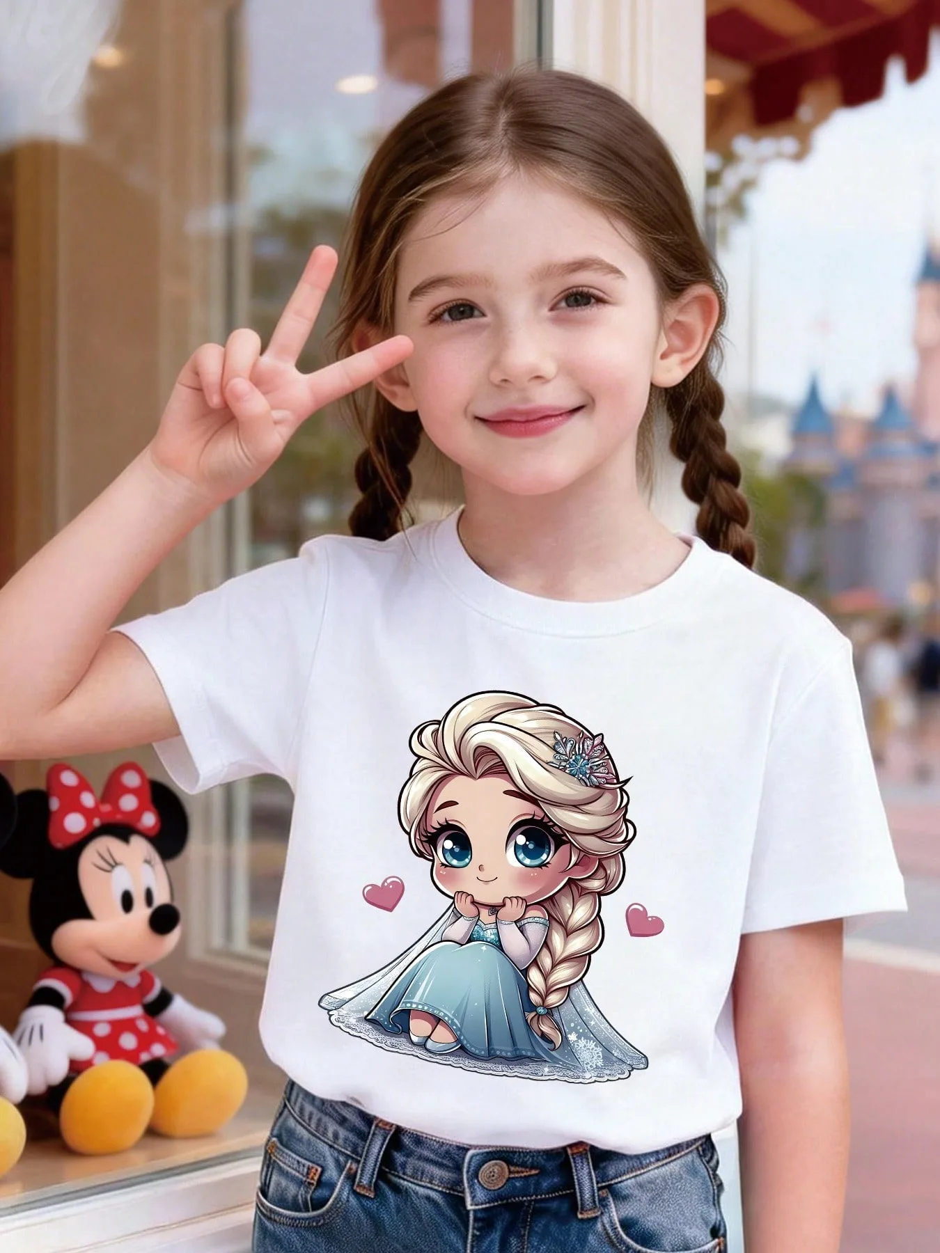 

Футболка разных размеров с принтом «Принцесса Эльза из «Холодного сердца»», хлопок, повседневная одежда, для путешествий, спорта, комфортная