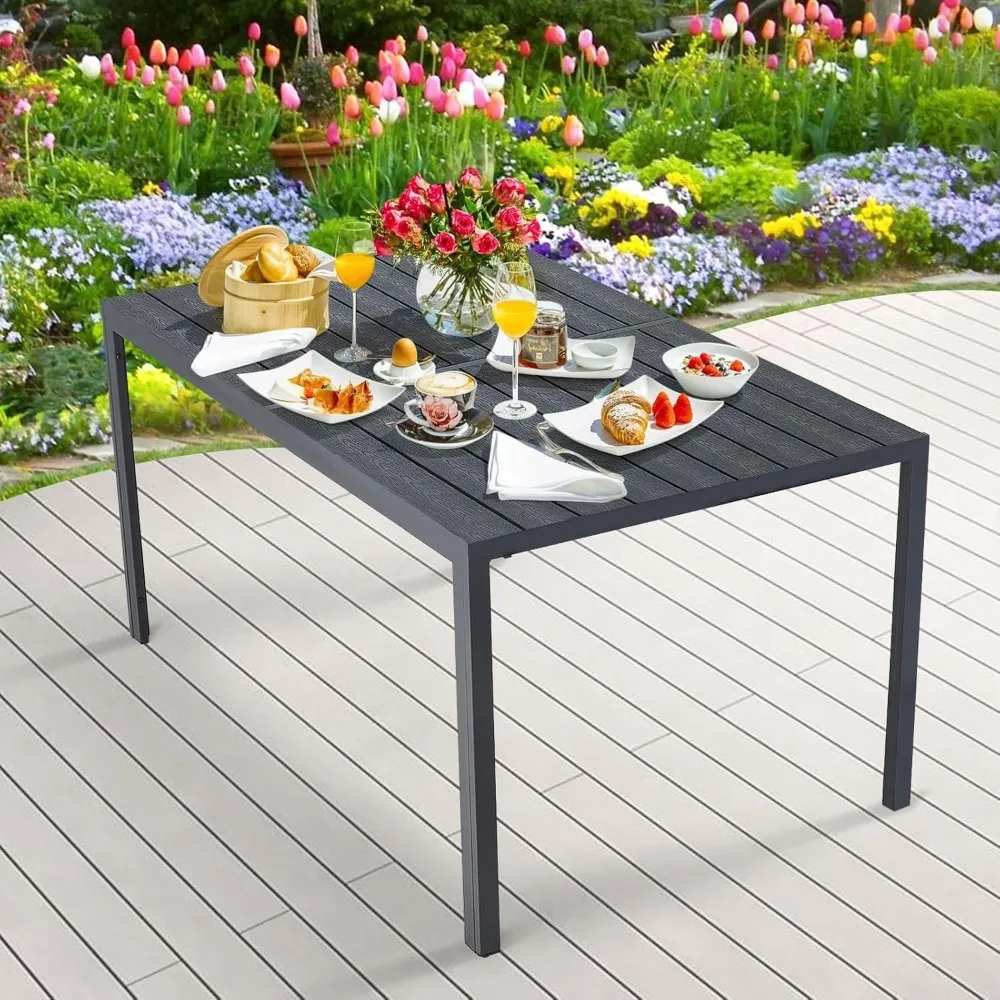 

60" Outdoor Dining Table, Aluminum Patio Table with Wood-Plastic Composite Tabletop,6 Seater Dining Table for, Customized
