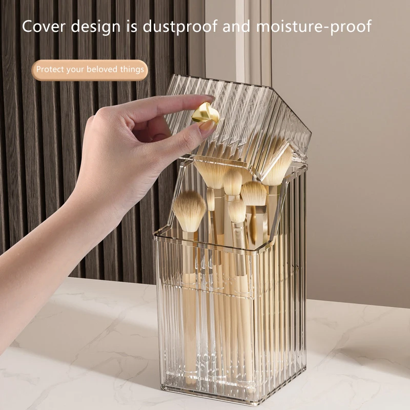 Makeup Brush Holder Organizer Cosmetic Organizer With Lid Desktop Makeup Organizer Lipstick Eyebrow Pencil Holder