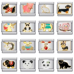 Glaze Animal Dog Panda Bear Elephant Dinosaur Fashion Italian Charm Fit 9mm Stainless Steel Bracelet Jewelry DIY Making Gifts