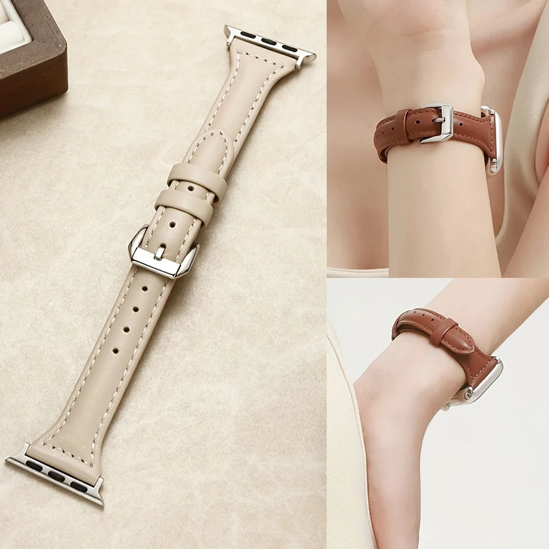Slim Leather Strap For Apple Watch Band 44mm 40mm 41mm 42mm 38 49mm 46 mm Bracelet loop apple watch 8 45mm 10 46mm 9 7 se 3 4 6