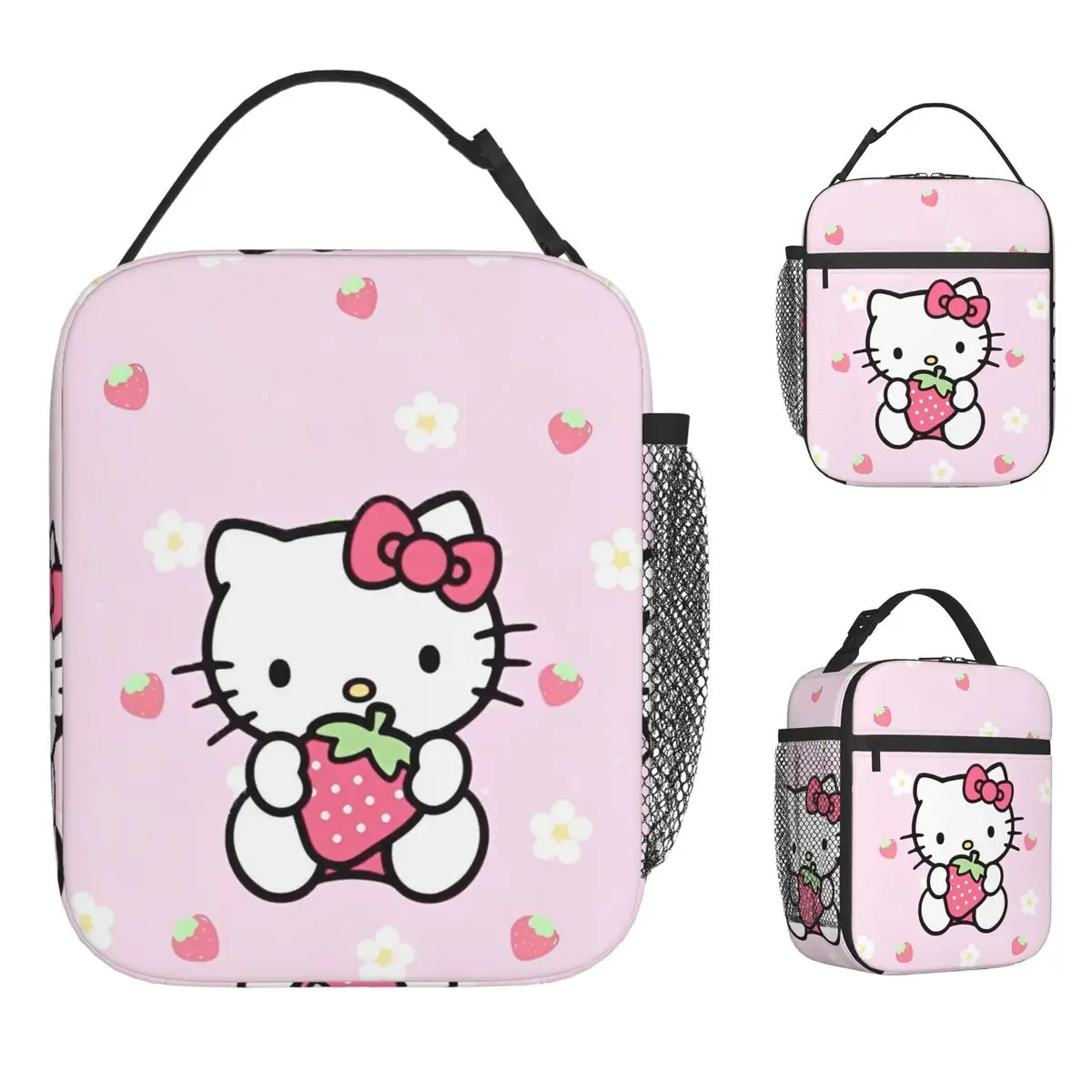 

Hello Kitty Love Strawberries Изолированная сумка для обеда Большой контейнер для еды Сумка-холодильник Ланч-бокс Tote Офисная сумка для еды для пикника