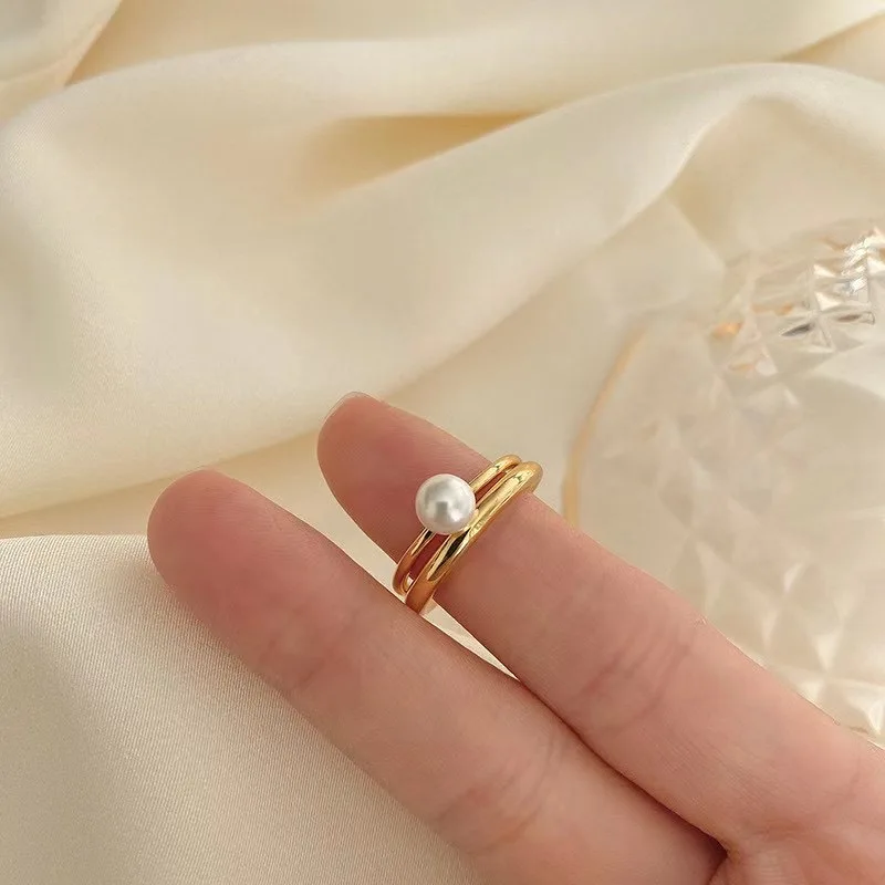 18K gilded internet celebrity hit Gorgeous AAAA++++ REAL NATURE  7-8mm akoya white Round Pearl ring