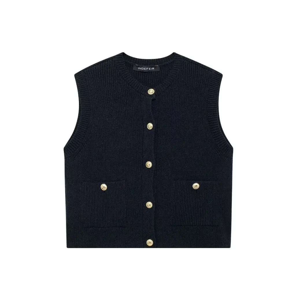 

Women's Korean Crew Neck Knitted Vest Sleeveless Cardigan Soft Waxy Design Spring Single-Breasted Fashion Top