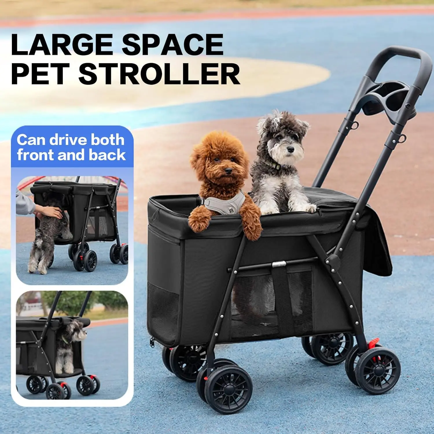 Carrito ligero con ruedas para perro y gato – Plegable - imagen 5