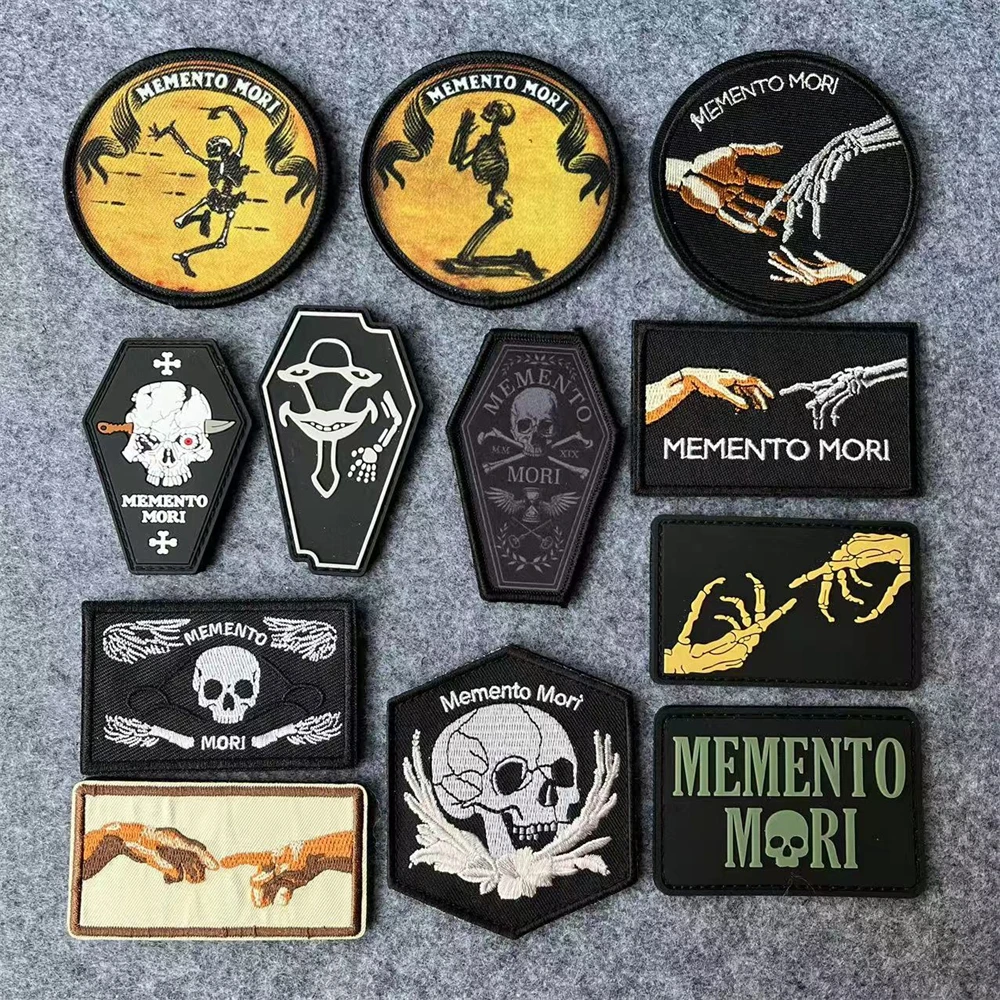 Tactical Skeleton Memorial Morale Badge Memento Mori Skull Hook and Loop Patches Military Armband Backpack Sticker for Clothing