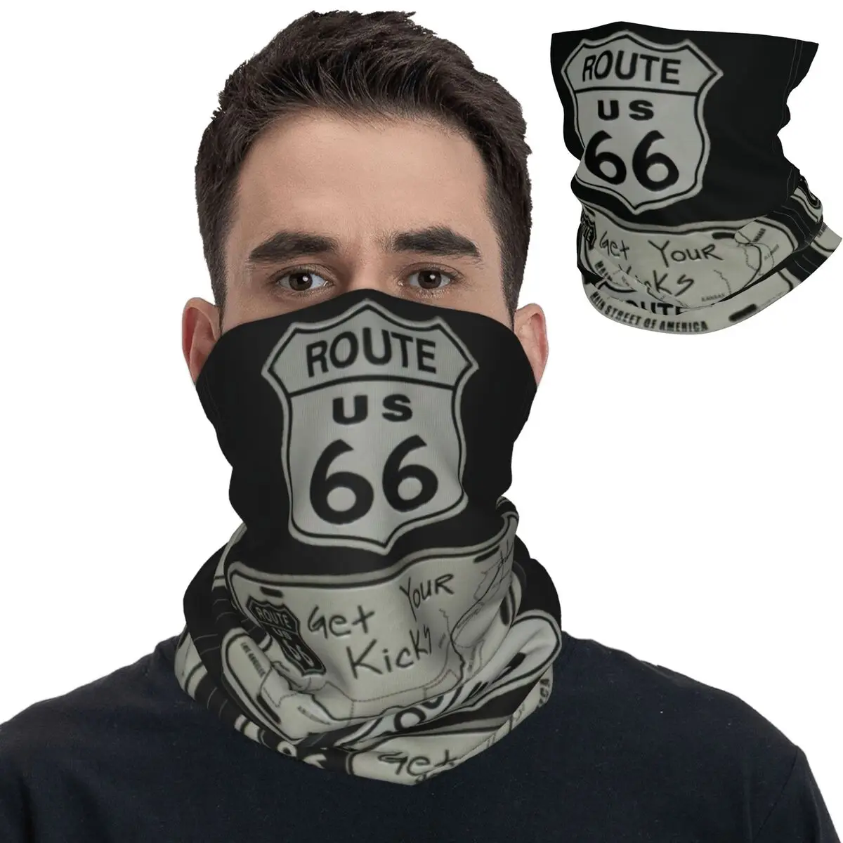 Route 66 Mother Road American Classic Retro Oldschool Bandana Neck Gaiter Face Scarf Multi-use Cycling Scarf Sport Unisex Adult