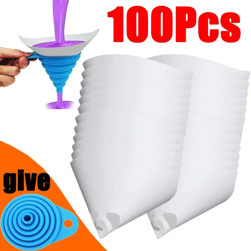 100pcs Paint Filter Paper Purifying Straining Cup Funnel Disposable 100 Mesh Paint Filte Mesh Conical Nylon Micron Paper