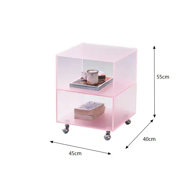 vw-Custom Modern Acrylic Folding Removable Side Table with Wheels for Apartment Hotel Living Room Bedroom Bedside Console Table~ view 5