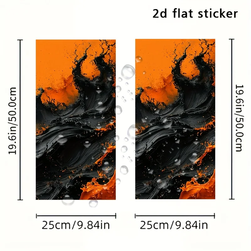 Luxury Car Pillar Sticker Set with Orange and Black Dynamic Ink Printing Design (2 sheets). This 2D flat sticker is waterproof a