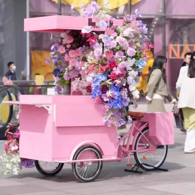 Influencer Mobile Display Cart, 3 Wheel Promotional Tricycle with Canopy for Live Streaming and Outdoor Market Selling