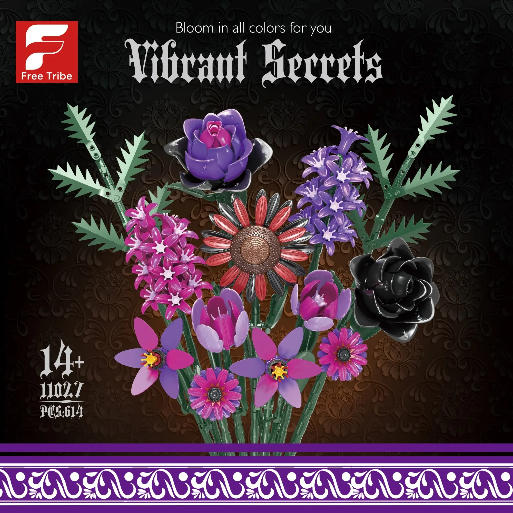 

614 шт. готический букет цветов, строительные блоки, романтическая модель цветка, кирпичи, украшение для рабочего стола, детские игрушки-головоломки «сделай сам», праздничные подарки