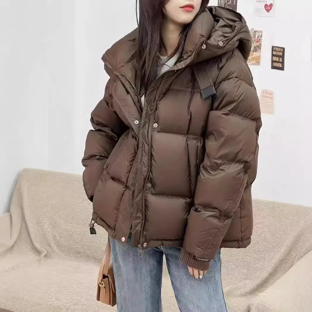 2024 Winter New Ladies Down Jacket Short Thickened White Duck Down Warm Hooded Puffer Jacket Fashion Casual Loose Warm Coat