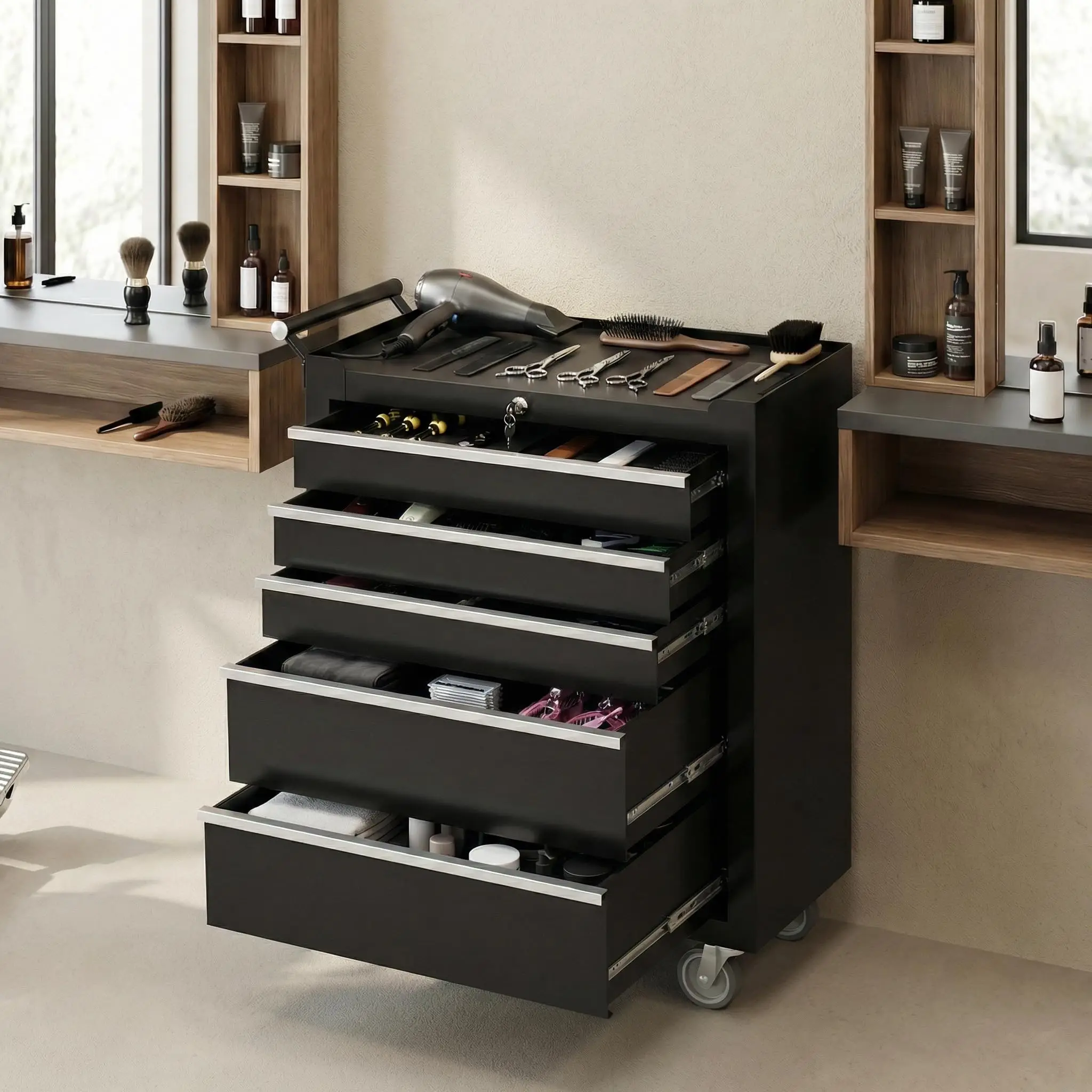 Rolling Tool Chest, 5 Drawers Tool Storage Cabinet, Toolbox with Wheels, Portable Tool Cabinet Organizer with Locking