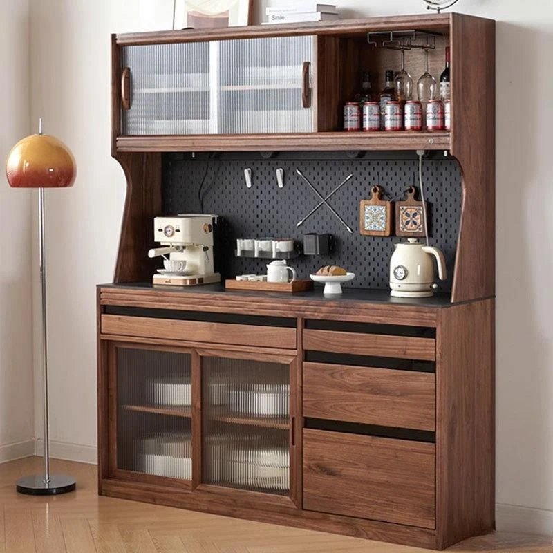 Nordic black walnut sideboard with integrated wall multifunctional white oak solid wood multifunctional storage