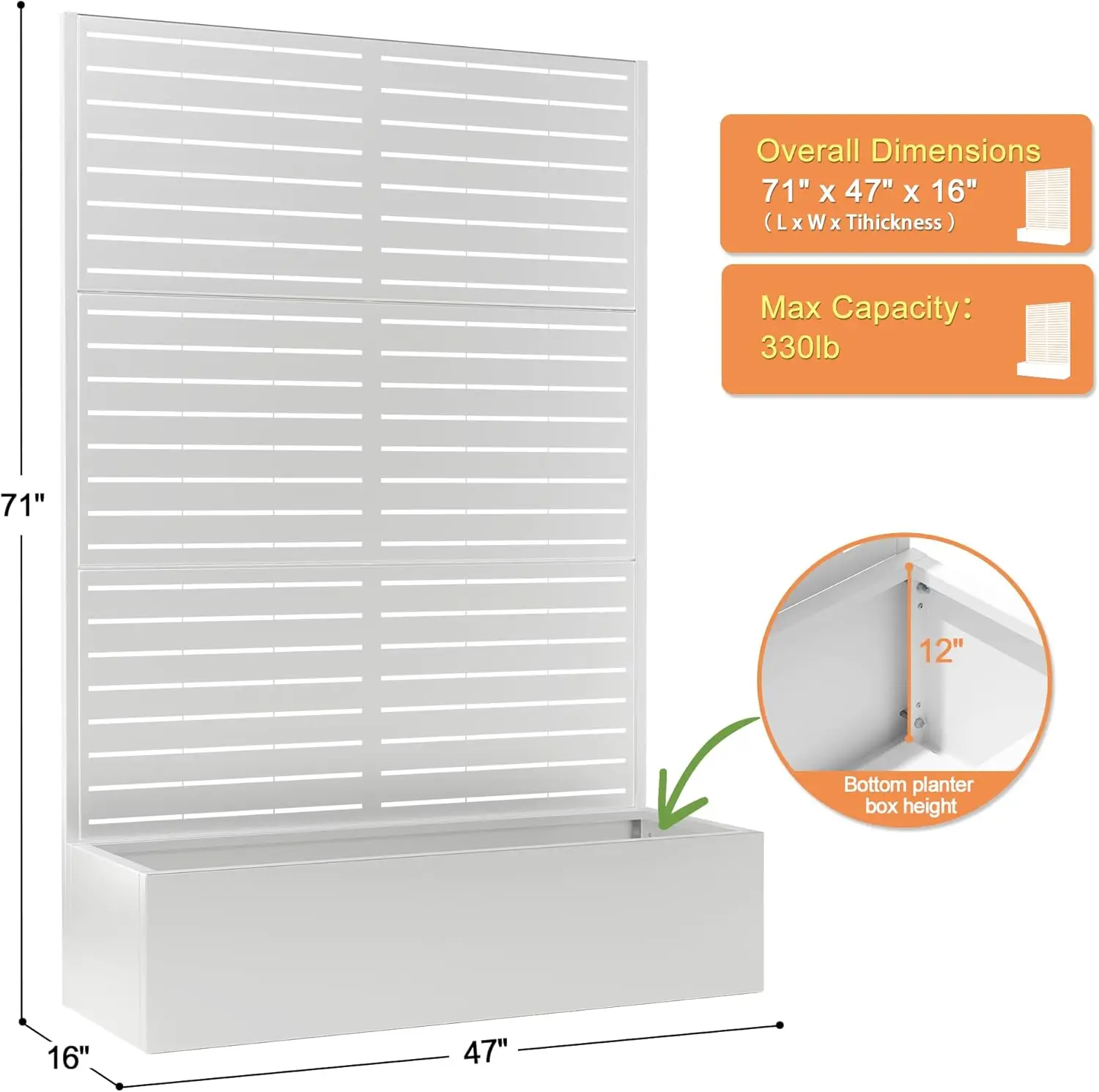 71""X47""X16"" Metal Planter Box With Trellis Raised Garden Bed With Trellis, Trellis With Planter Box & Privacy Screen, Metal