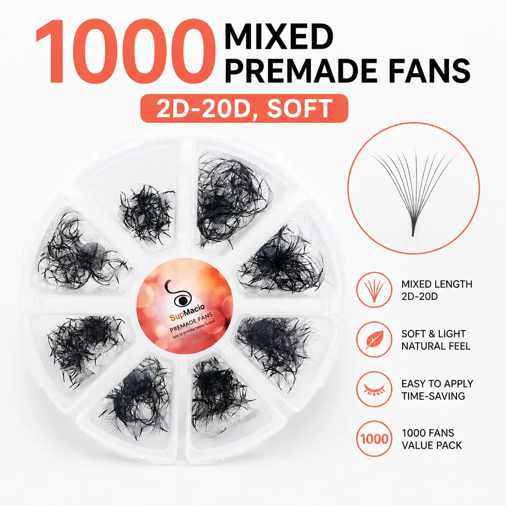 Eyelashes Pro Made Mix 9-16 Mm Promade Volume Fans Mix 1000 Pointy Base Premade Volume Lash Fans Mixed Length 8d 10d 12d 14d